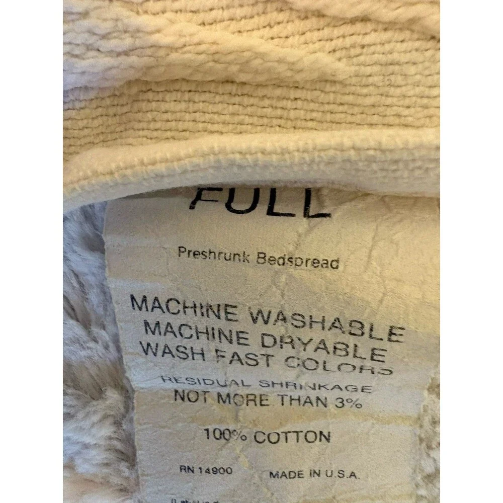 Vintage Crown Crafts Full Bedspread Off White Medallion Fringe Cotton 106” X 88”